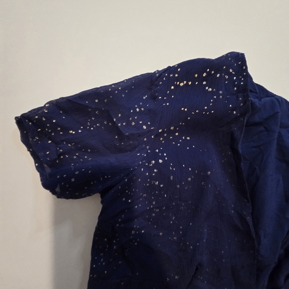 Hutch Tate Gown In Navy printed chiffon Short sleeves V-neckline Size 6 - Picture 5 of 12